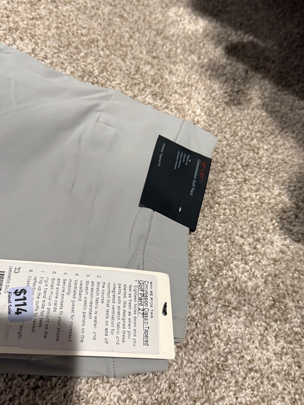 lululemon commission classic tapered golf pants 33”*27”